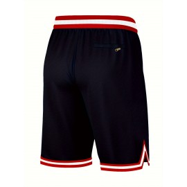 [Breathable Atlanta Shorts] Breathable Blue Atlanta-Inspired Shorts - Men's #13 Classic Embroidered Lettering, Elastic Waistband with Striped Accents - Ideal for Training & Competitive Play