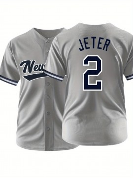 Men's Gray #2 Baseball Shirt - Breathable Button-Up V-Neck with Classic Letter Embroidery, Loose Fit for Training, Games & Casual Wear | All-Season Sportswear for Men & Teens