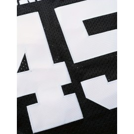 Men'S Black # 45 Breathable Rugby Jersey, Sports V-neck Short Sleeved Uniform For Training And Matches, Embroidered American Football Shirt