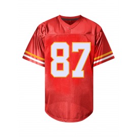 Men'S Loose-Fitting Red American Football Jersey #87, Featuring Embroidered Details, Suitable for Sports, Fashion, Casual Wear, And Street Style, with Breathable Fabric for Rugby.