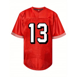 Men's Red #13 Embroidered American Football Jersey - Loose Fit Breathable V-Neck Rugby Shirt for Sports, Casual & Streetwear | All-Season Comfort, Machine Washable, Outdoor Activity Apparel, Sporty Look, Neat Stitching