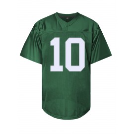 Men'S Green # 10 American Football Jacket Loose Embroidered Sports, Fashionable, Casual, Street Breathable Rugby Top