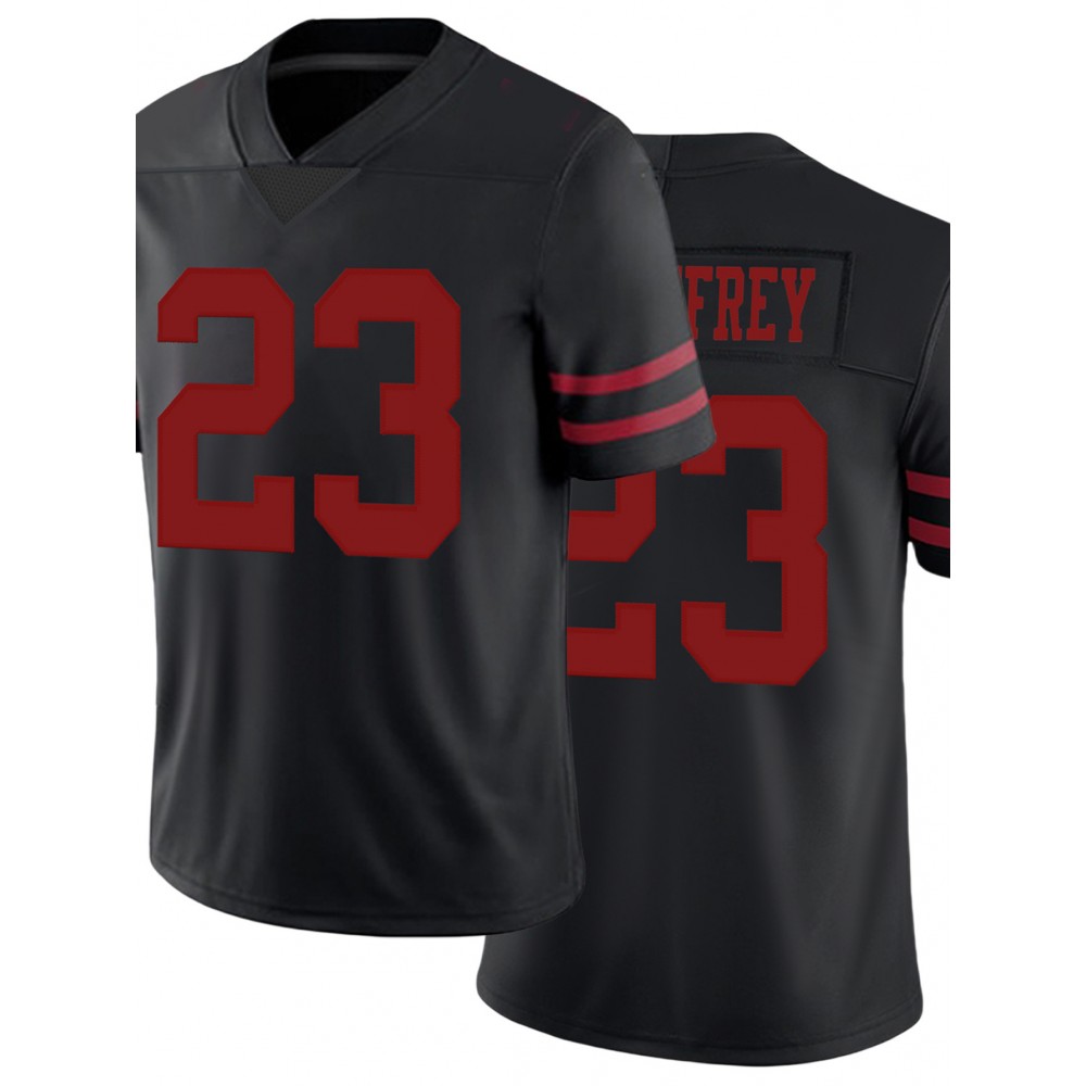 Men's Black #23 American Football Jersey - Breathable Loose Fit V-Neck with Embroidered FREY Lettering, All-Season Casual Streetwear for Sports & Outdoor Activities, Comfortable Fit