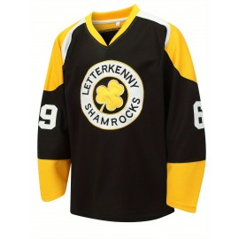 Men's Black # 69 Ice Hockey Sports Shirt, Loose Embroidered Long Sleeves, Sports Fashion Casual, Street Breathable
