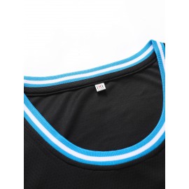 Men'S Blue Black Spliced Diamond Grid Basketball Top # 23 Classic Retro Embroidered Letter Sleeveless Sweat wicking Breathable Tank Top Basketball Suit