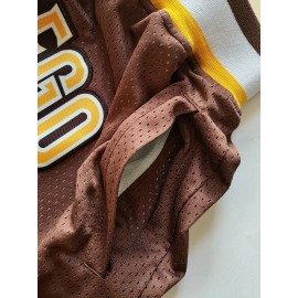 Men'S Brown # 23 Baseball Shorts, Classic Letter Embroidery Design, Breathable Button Style Short Sleeve Shirt, Suitable For Training And Competition