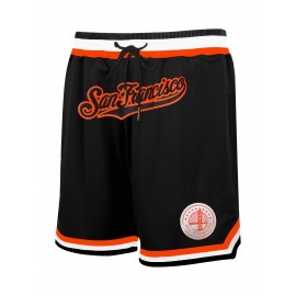 Men's Black # Basketball Shorts, Classic Letter Embroidery Design, Button Style Short Sleeved Breathable Shirt, Suitable For Training And Competition