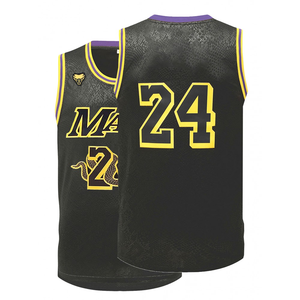 Men's Black Snake Light Beige Basketball Tank Top #24 - Retro Embroidered Letter Sleeveless Shirt, Moisture-Wicking Breathable Fabric, Loose Fit for All-Season Sports & Casual Wear, Outdoor Activities Apparel, Sporty Aesthetic, Highquality Embroidery