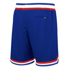 Men's Colorful Blue # Basketball Shorts, Classic Letter Embroidery Design, Button Style Short Sleeved Breathable Shirt, Suitable for Training And Competition
