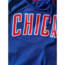 Men's Colorful Blue # Basketball Shorts, Classic Letter Embroidery Design, Button Style Short Sleeved Breathable Shirt, Suitable for Training And Competition