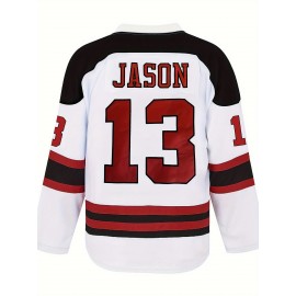 White Loose Fit Embroidered Long Sleeve #13 Ice Hockey Sports Shirt - Breathable Street Fashion Casual
