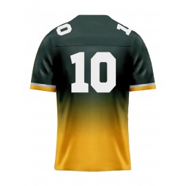 Women's Green Bay #10 Polyester Football Jersey T Shirts, Women Green And Yellow Gradient V-Neck Sports Shirt With Slight Stretch, Breathable Casual Knit Fabric For All Seasons, Loose Fit Adult & Teen, Fans Gift Women Youth