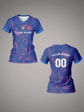 Custom Name and Number Women'S V-neck Football Shirt Top, Team Personal Training, Sports, Breathable, Quick Dry, Daily Casual, Slight Stretch Fabric, All Over Print, Regular Length, for Spring/Summer/Fall