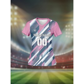 Customizable Women's V-Neck Soccer Jersey - Personalized Name & Number, Breathable Quick-Dry Polyester Sports Top for Team Training, Fitness & Casual Wear