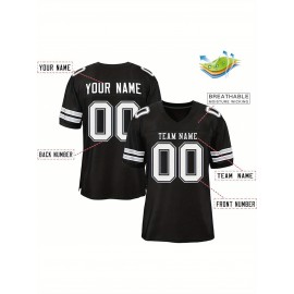 Custom Football Jersey - Personalized Team & Number, Breathable Sweat-Wicking Fabric, V-Neck Design for Men & Women, Plus Size Sports Training T-Shirt for Summer, Football Jersey, Sports Fan Apparel, Sporty Aesthetic, Comfortable Fit