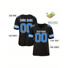 Custom Football Jersey - Personalized Team & Number, Breathable Sweat-Wicking Fabric, V-Neck Design for Men & Women, Plus Size Sports Training T-Shirt for Summer, Football Jersey, Sports Fan Apparel, Sporty Aesthetic, Comfortable Fit