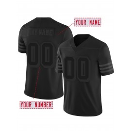 Customizable Women'S Plus Size Football Jersey - Personalized Team Name & Number, Breathable V-Neck Training or Casual Shirt for Summer Sports, Black with White Number Design, Sports Jersey, Sporty Design, Comfortable Fit