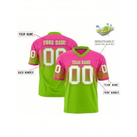 Customizable Plus Size Women'S Football Jersey - Personalized Name & Number, V-Neck Short Sleeve, Black & Neon Green with White Stripes & Logo, Breathable Summer Sports Training Uniform for Outdoor Competition