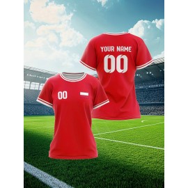 Customizable Women's Plus-Size Football & Baseball Jerseys - Personalized Team Name & Number, Soft Breathable Fabric, Round Neck Summer Sports Casual Wear, Outdoor Team Uniforms