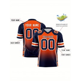 Customizable Plus Size Football Jersey - Personalized Name & Number, V-Neck, Loose Fit, Navy Blue with White & Orange Accents, Summer Sports Shirt for Men & Women, Football Jersey, Casual Sportswear, Sporty Design, Comfortable Fit