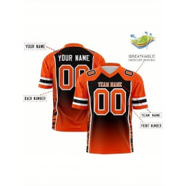 Customizable Plus Size Football Jersey - Personalized Name & Number, V-Neck, Loose Fit, Navy Blue with White & Orange Accents, Summer Sports Shirt for Men & Women, Football Jersey, Casual Sportswear, Sporty Design, Comfortable Fit
