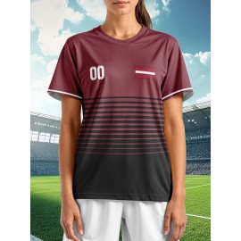 Customizable Women'S Plus Size Football Jersey - Personalized Name & Number, Maroon & Orange Soccer Training Shirt with White Accents, Breathable Summer Sportswear for Casual & Team Activities, Soccer Accessories, Durable Fabric