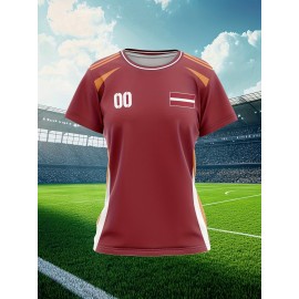 Customizable Women'S Plus Size Football Jersey - Personalized Name & Number, Maroon & Orange Soccer Training Shirt with White Accents, Breathable Summer Sportswear for Casual & Team Activities, Soccer Accessories, Durable Fabric