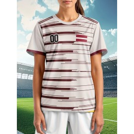 Customizable Women'S Plus Size Football Jersey - Personalized Name & Number, Maroon & Orange Soccer Training Shirt with White Accents, Breathable Summer Sportswear for Casual & Team Activities, Soccer Accessories, Durable Fabric