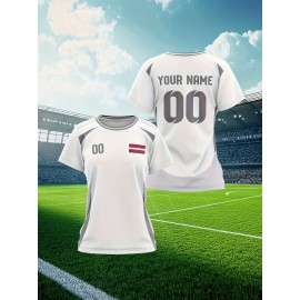 Customizable Women'S Plus Size Football Jersey - Personalized Name & Number, Maroon & Orange Soccer Training Shirt with White Accents, Breathable Summer Sportswear for Casual & Team Activities, Soccer Accessories, Durable Fabric