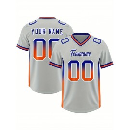 Customizable Plus Size Football Jersey - Personalized Name & Number, Vibrant Orange & Blue Gradient Design, V-Neck Short Sleeve, Breathable Summer Sports Shirt for Women, Football Jersey, Athletic Wear, Sporty Look, Comfortable Fit