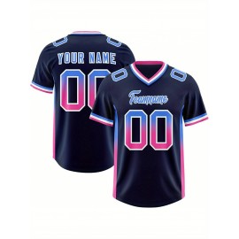 Customizable Plus Size Football Jersey - Personalized Name & Number, Vibrant Orange & Blue Gradient Design, V-Neck Short Sleeve, Breathable Summer Sports Shirt for Women, Football Jersey, Athletic Wear, Sporty Look, Comfortable Fit