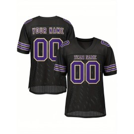 Customized Fitted Plus Size Football Jersey, Personalized Team Name Number, Large Size Women'S Sports Jersey, V-Neck, Non-Stretch Fabric, Print, Summer, with Team Logo, for Sports Activities