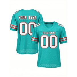 Customized Fitted Plus Size Football Jersey, Personalized Team Name Number, Large Size Women'S Sports Jersey, V-Neck, Non-Stretch Fabric, Print, Summer, with Team Logo, for Sports Activities