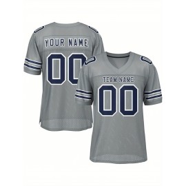 Customized Fitted Plus Size Football Jersey, Personalized Team Name Number, Large Size Women'S Sports Jersey, V-Neck, Non-Stretch Fabric, Print, Summer, with Team Logo, for Sports Activities