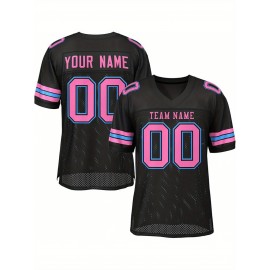 Customized Fitted Plus Size Football Jersey, Personalized Team Name Number, Large Size Women'S Sports Jersey, V-Neck, Non-Stretch Fabric, Print, Summer, with Team Logo, for Sports Activities