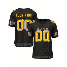Customized Fitted Plus Size Football Jersey, Personalized Team Name Number, Large Size Women'S Sports Jersey, V-Neck, Non-Stretch Fabric, Print, Summer, with Team Logo, for Sports Activities