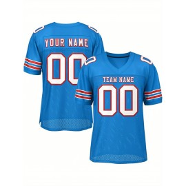 Customized Fitted Plus Size Football Jersey, Personalized Team Name Number, Large Size Women'S Sports Jersey, V-Neck, Non-Stretch Fabric, Print, Summer, with Team Logo, for Sports Activities