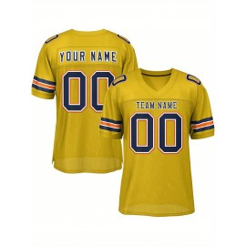 Customized Fitted Plus Size Football Jersey, Personalized Team Name Number, Large Size Women'S Sports Jersey, V-Neck, Non-Stretch Fabric, Print, Summer, with Team Logo, for Sports Activities