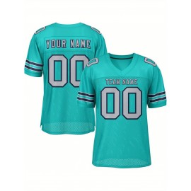 Customized Fitted Plus Size Football Jersey, Personalized Team Name Number, Large Size Women'S Sports Jersey, V-Neck, Non-Stretch Fabric, Print, Summer, with Team Logo, for Sports Activities